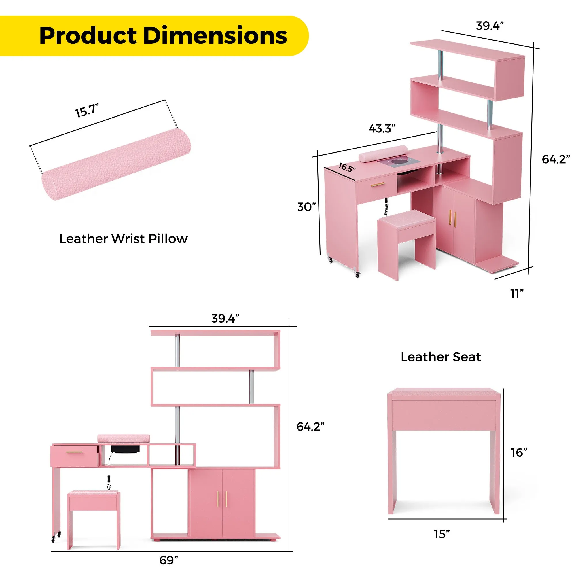 Advwin Rotating Manicure Table Nail Desk with Stool(Pre-sale, ETA Late December)