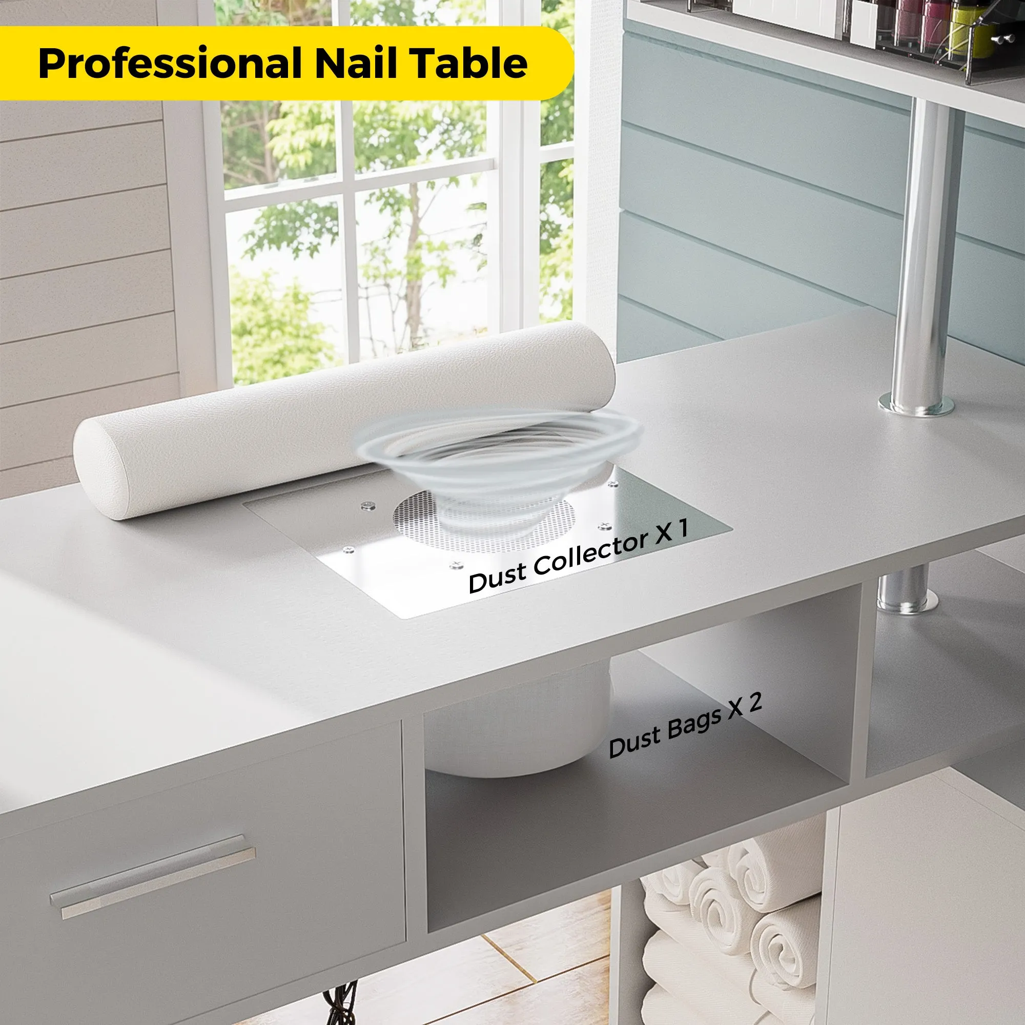 Advwin Rotating Manicure Table Nail Desk with Stool(Pre-sale, ETA Late December)