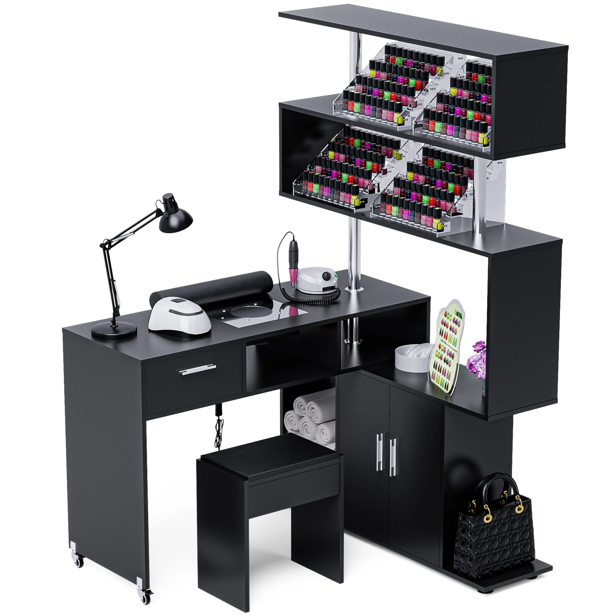 Advwin Rotating Manicure Table Nail Desk with Stool(Pre-sale, ETA Late December)