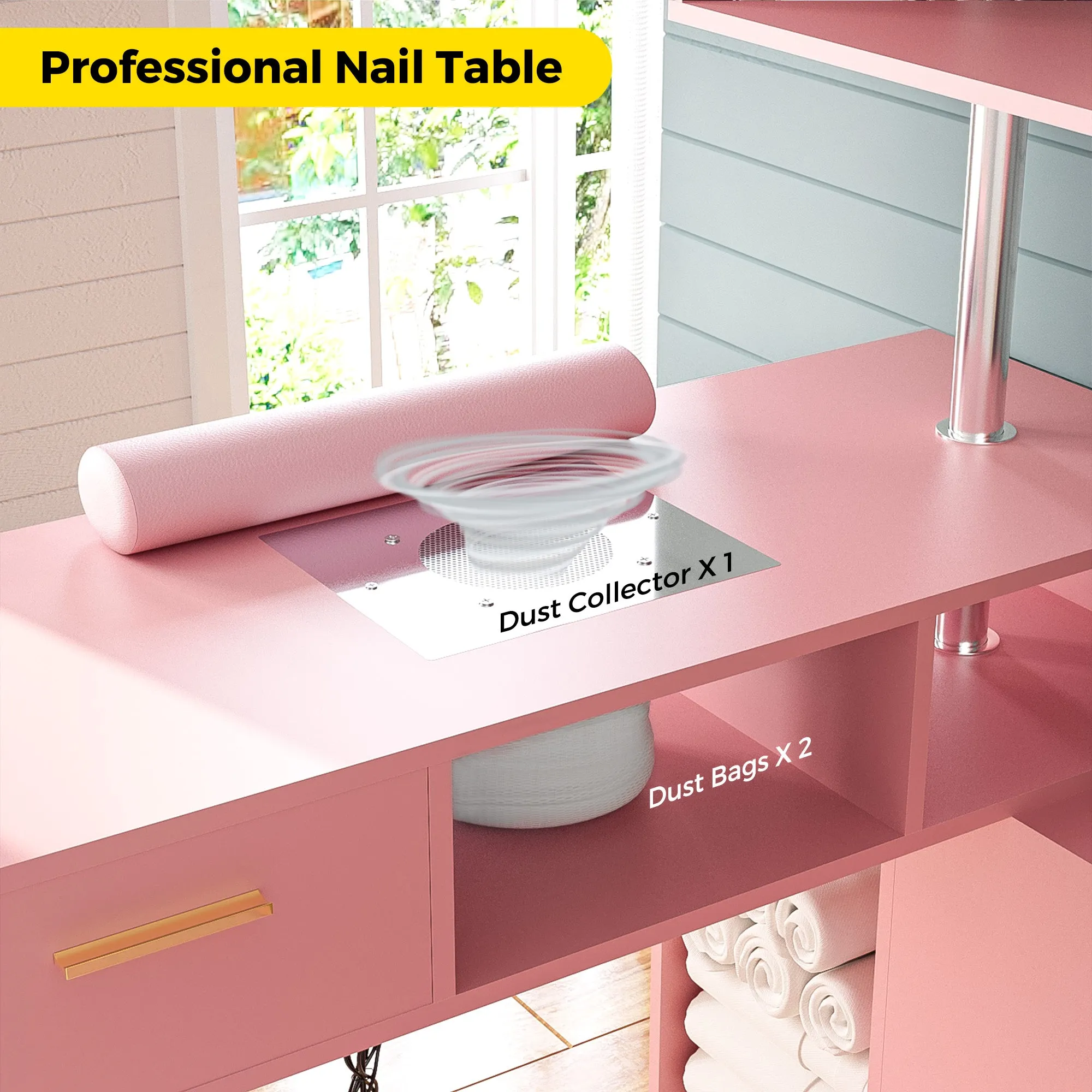 Advwin Rotating Manicure Table Nail Desk with Stool(Pre-sale, ETA Late December)