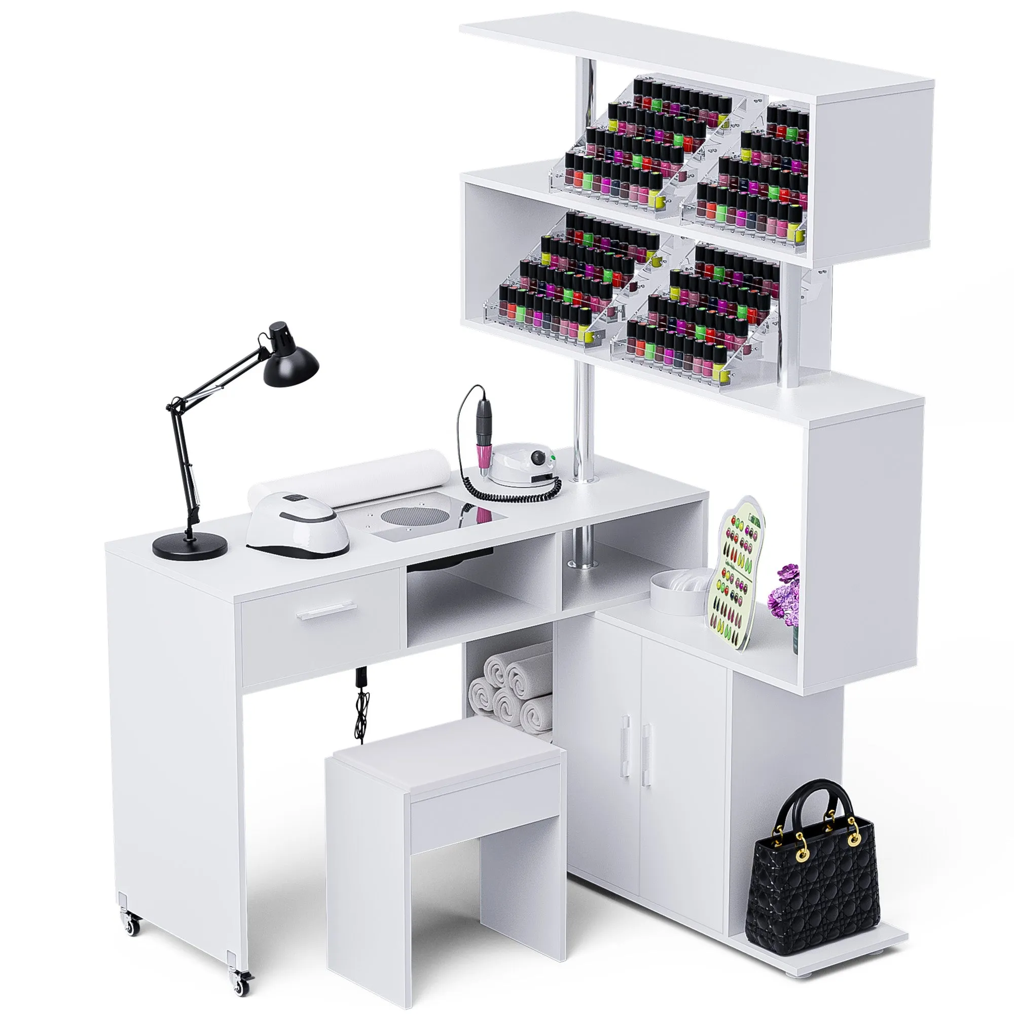Advwin Rotating Manicure Table Nail Desk with Stool(Pre-sale, ETA Late December)