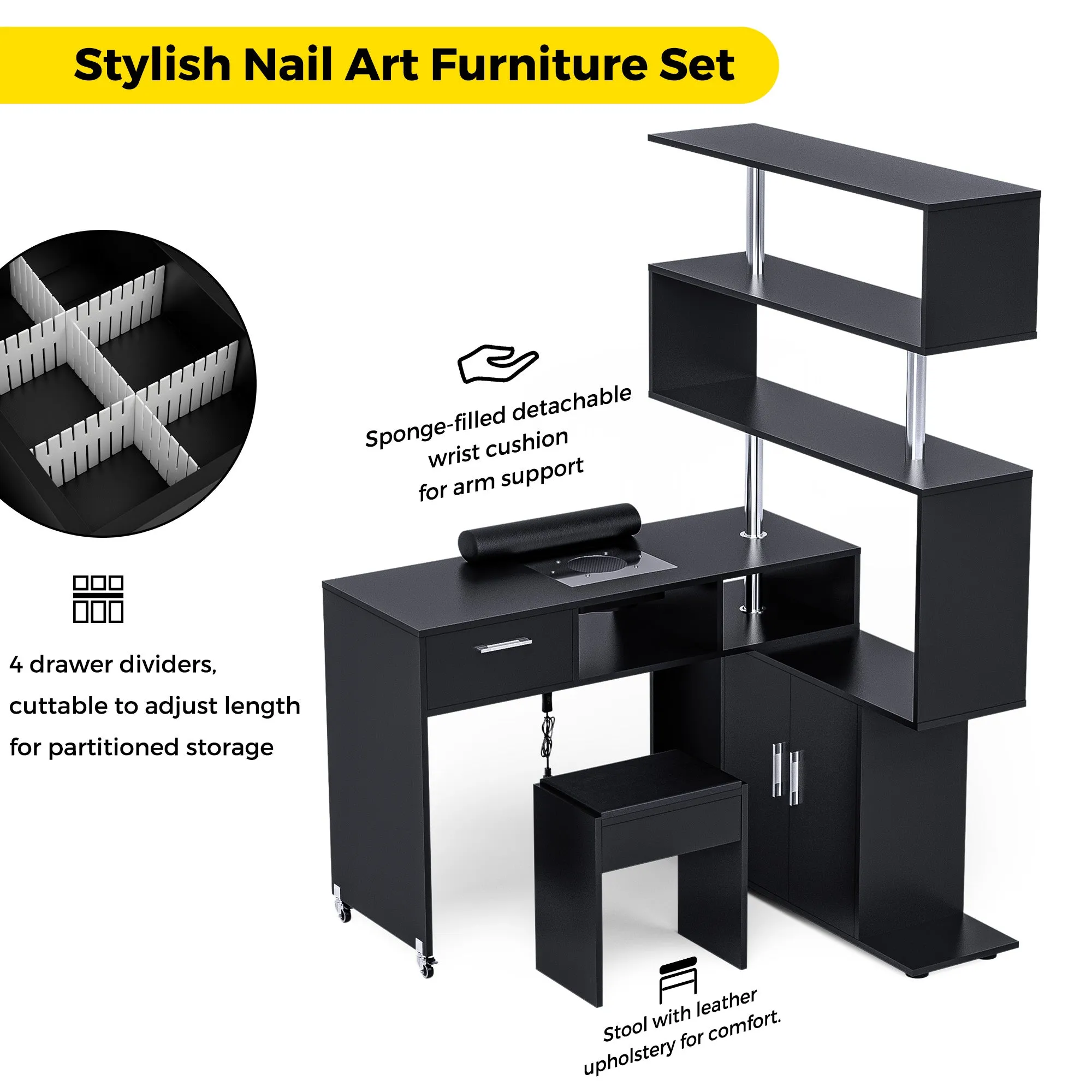 Advwin Rotating Manicure Table Nail Desk with Stool(Pre-sale, ETA Late December)