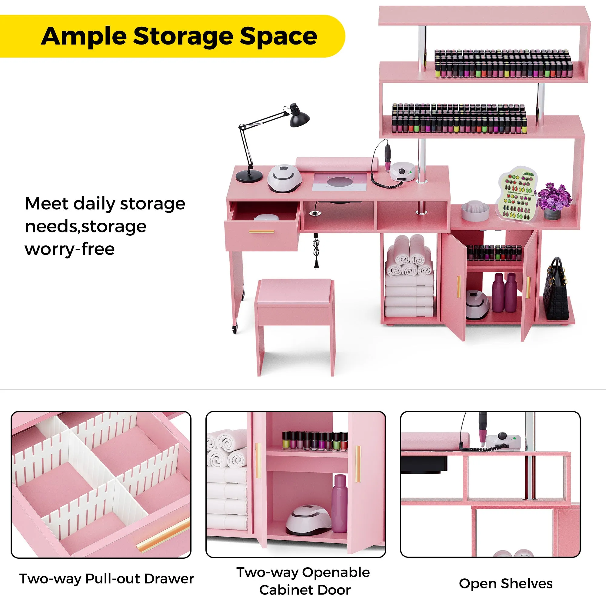 Advwin Rotating Manicure Table Nail Desk with Stool(Pre-sale, ETA Late December)