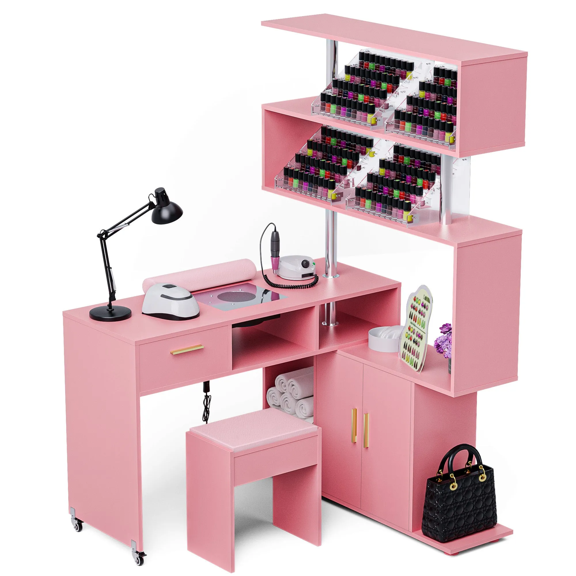 Advwin Rotating Manicure Table Nail Desk with Stool(Pre-sale, ETA Late December)