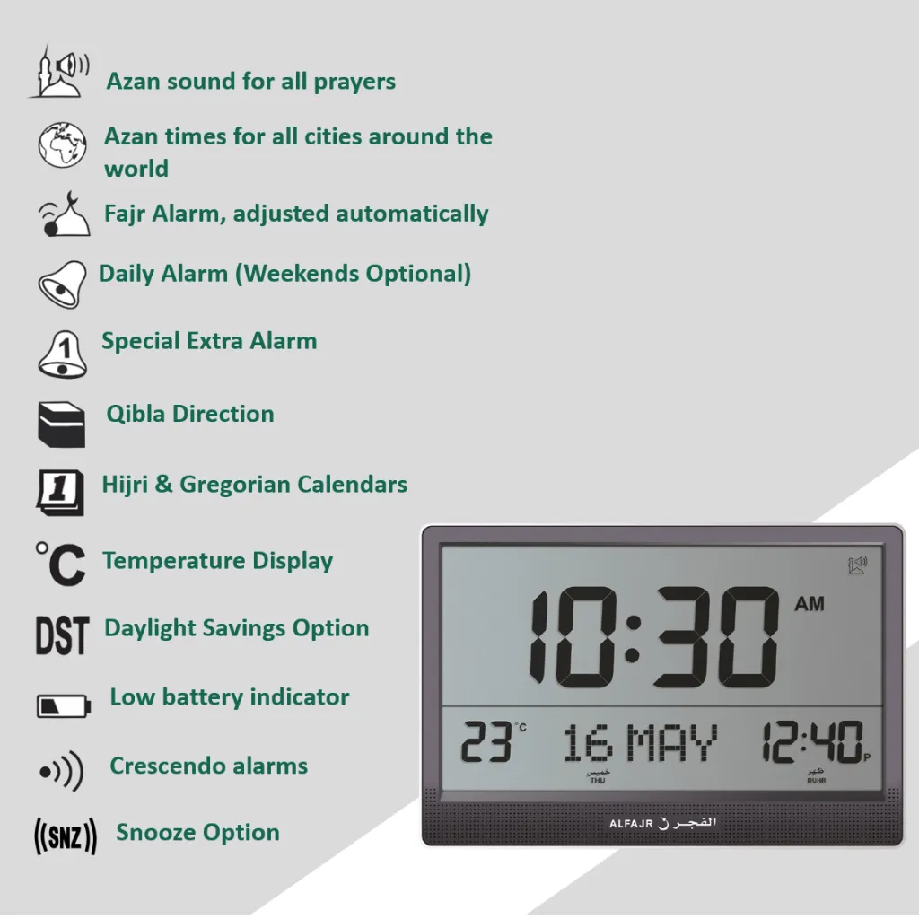 Alfajr Jumbo Automatic Worldwide Digital Azan/Nimaz Prayer Wall Clock CJ-07/CJ-17