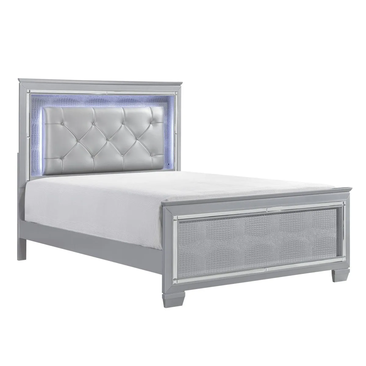 Allura Silver Queen Bed, LED Lighting