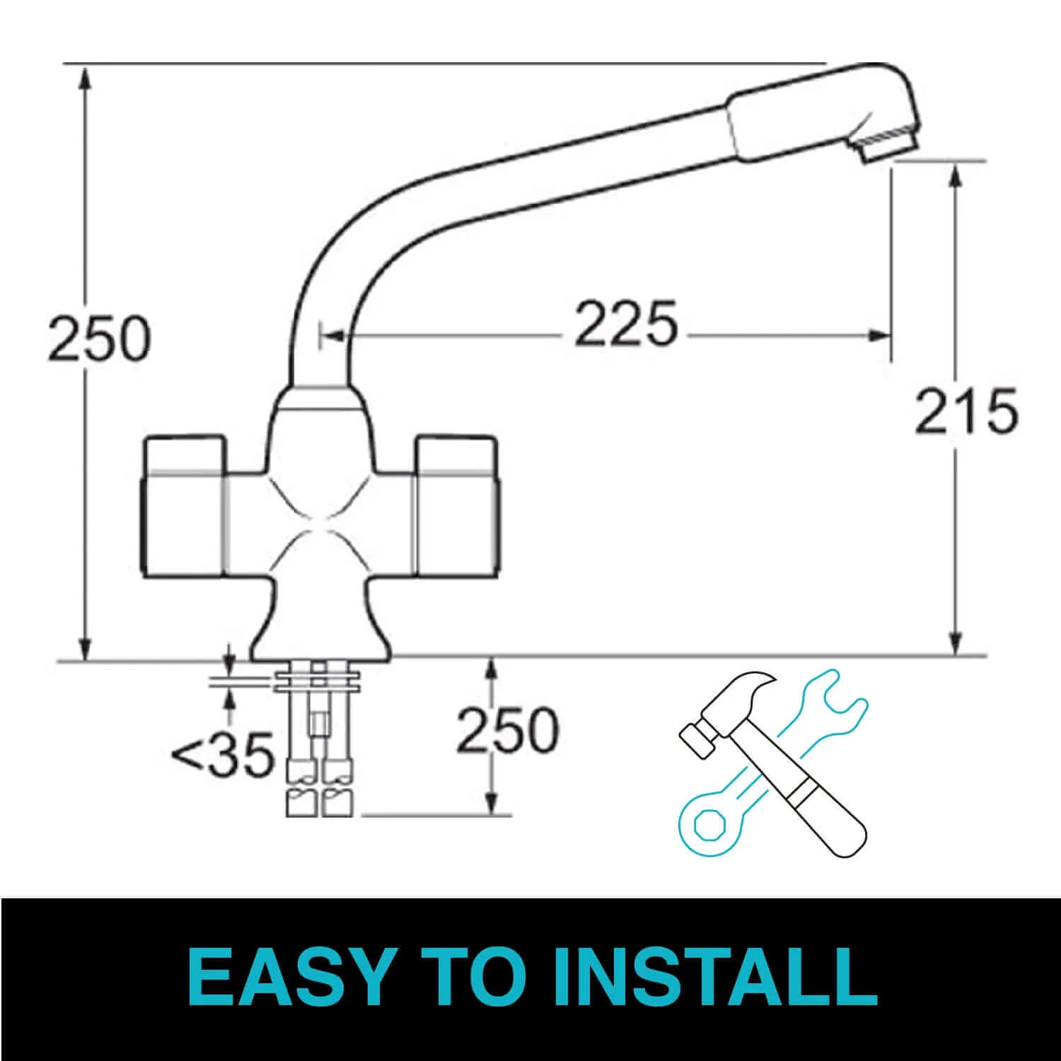 Alpha dual flow kitchen sink tap twin lever - brown