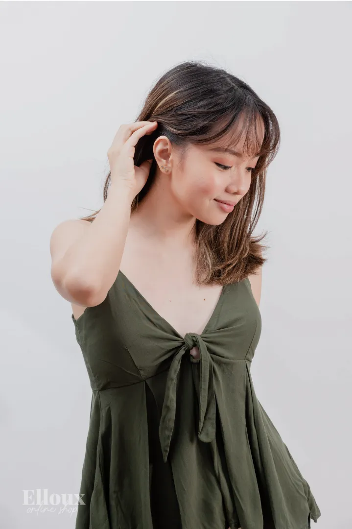 Army Green Front Ribbon Tie Top