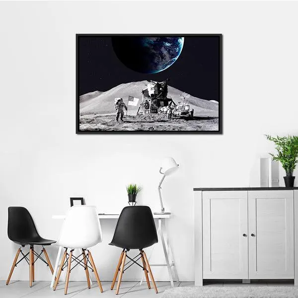 Astronaut On The Moon Canvas Wall Art