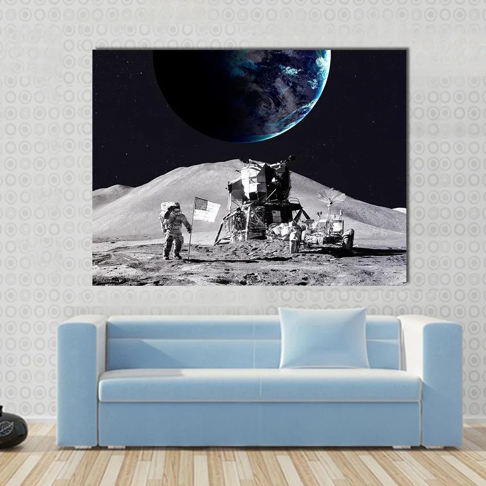 Astronaut On The Moon Canvas Wall Art