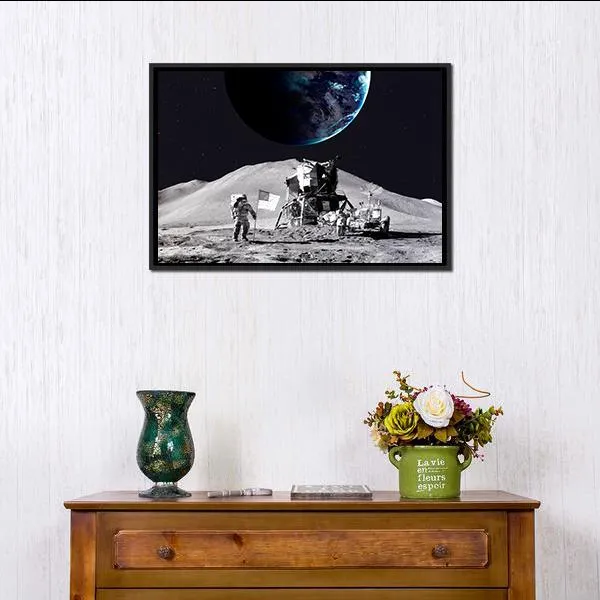 Astronaut On The Moon Canvas Wall Art