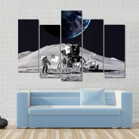 Astronaut On The Moon Canvas Wall Art