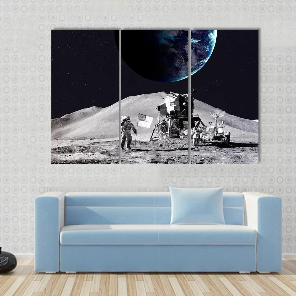 Astronaut On The Moon Canvas Wall Art