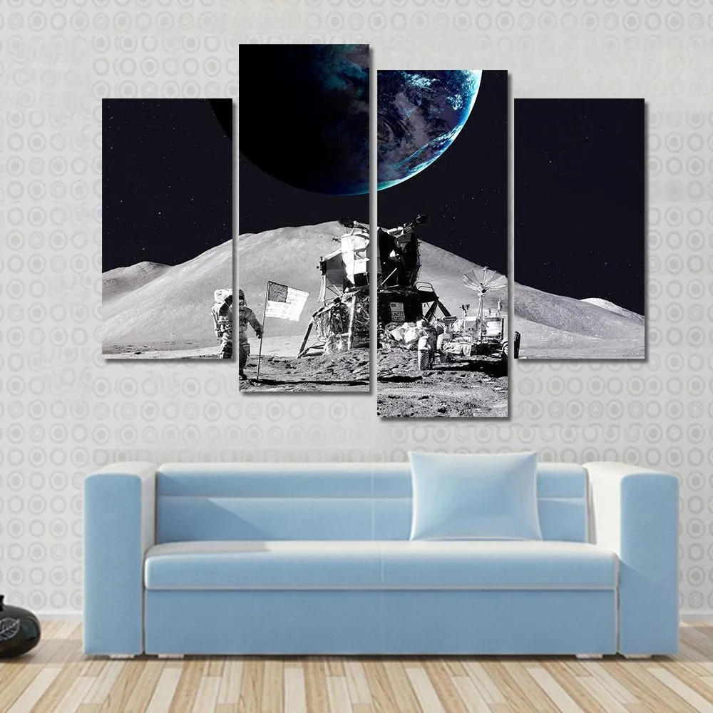 Astronaut On The Moon Canvas Wall Art