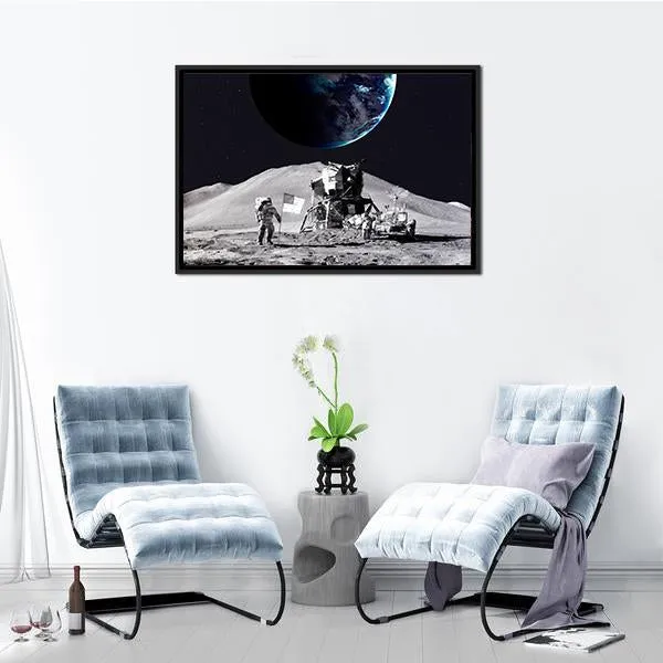 Astronaut On The Moon Canvas Wall Art