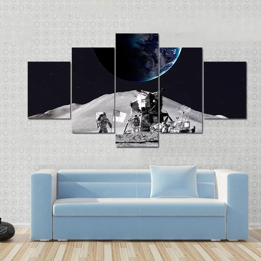 Astronaut On The Moon Canvas Wall Art