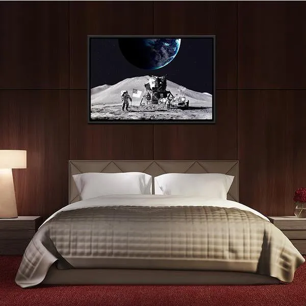 Astronaut On The Moon Canvas Wall Art