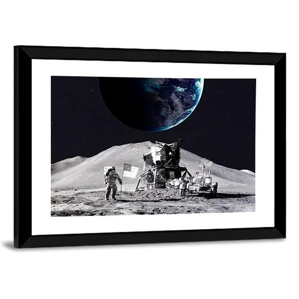 Astronaut On The Moon Canvas Wall Art
