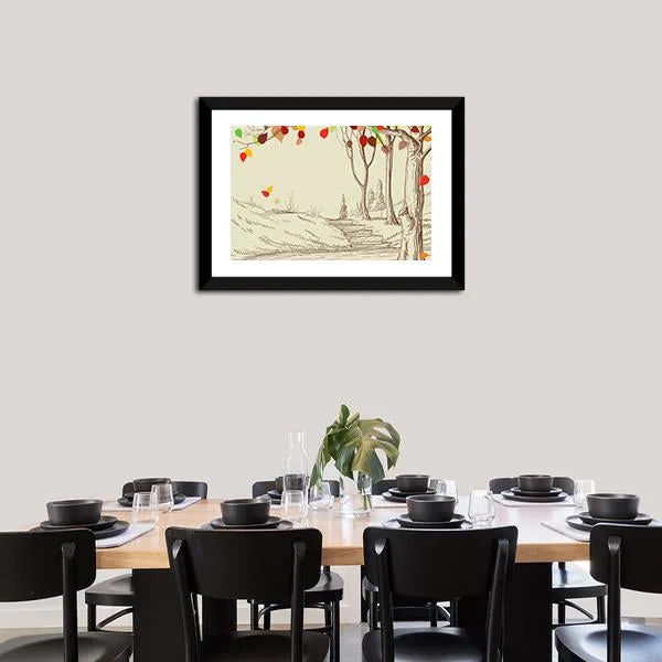 Autumn Trees Sketch Canvas Wall Art