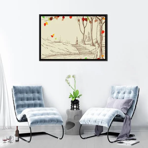 Autumn Trees Sketch Canvas Wall Art