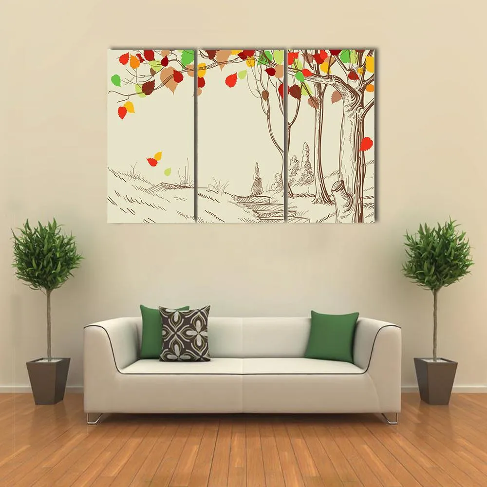 Autumn Trees Sketch Canvas Wall Art