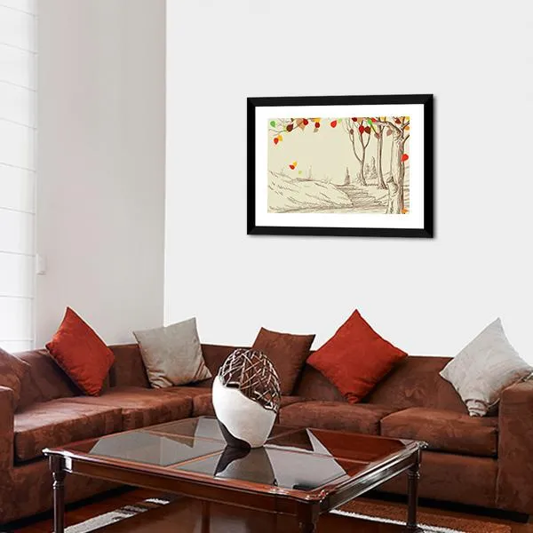 Autumn Trees Sketch Canvas Wall Art