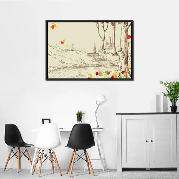 Autumn Trees Sketch Canvas Wall Art