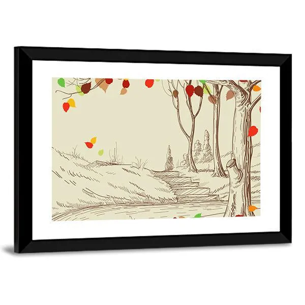 Autumn Trees Sketch Canvas Wall Art