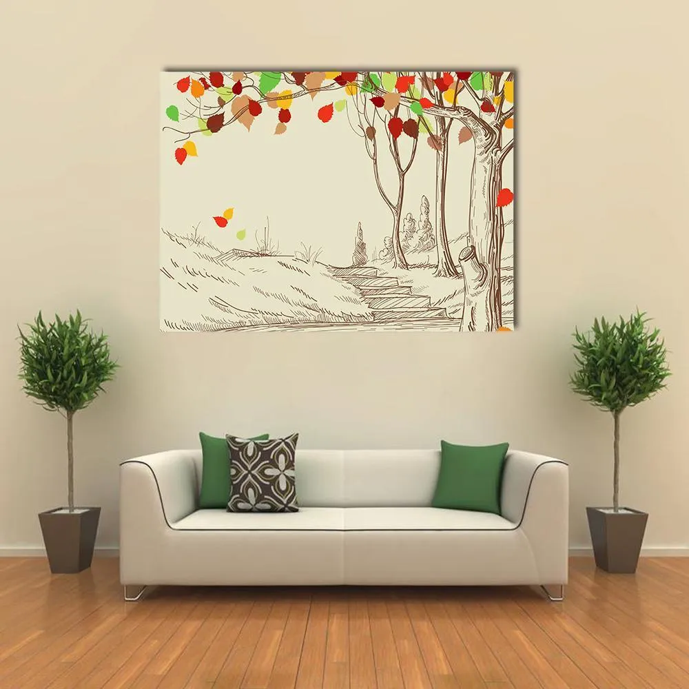 Autumn Trees Sketch Canvas Wall Art