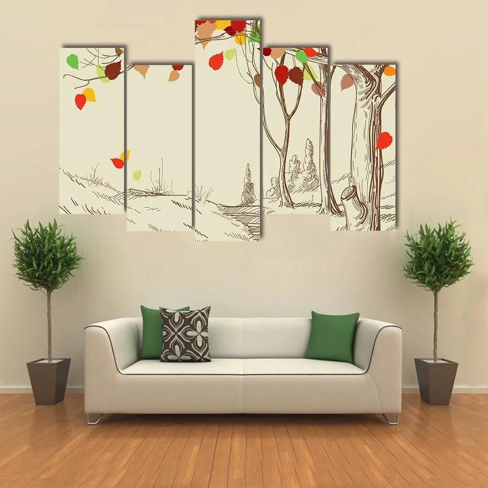 Autumn Trees Sketch Canvas Wall Art