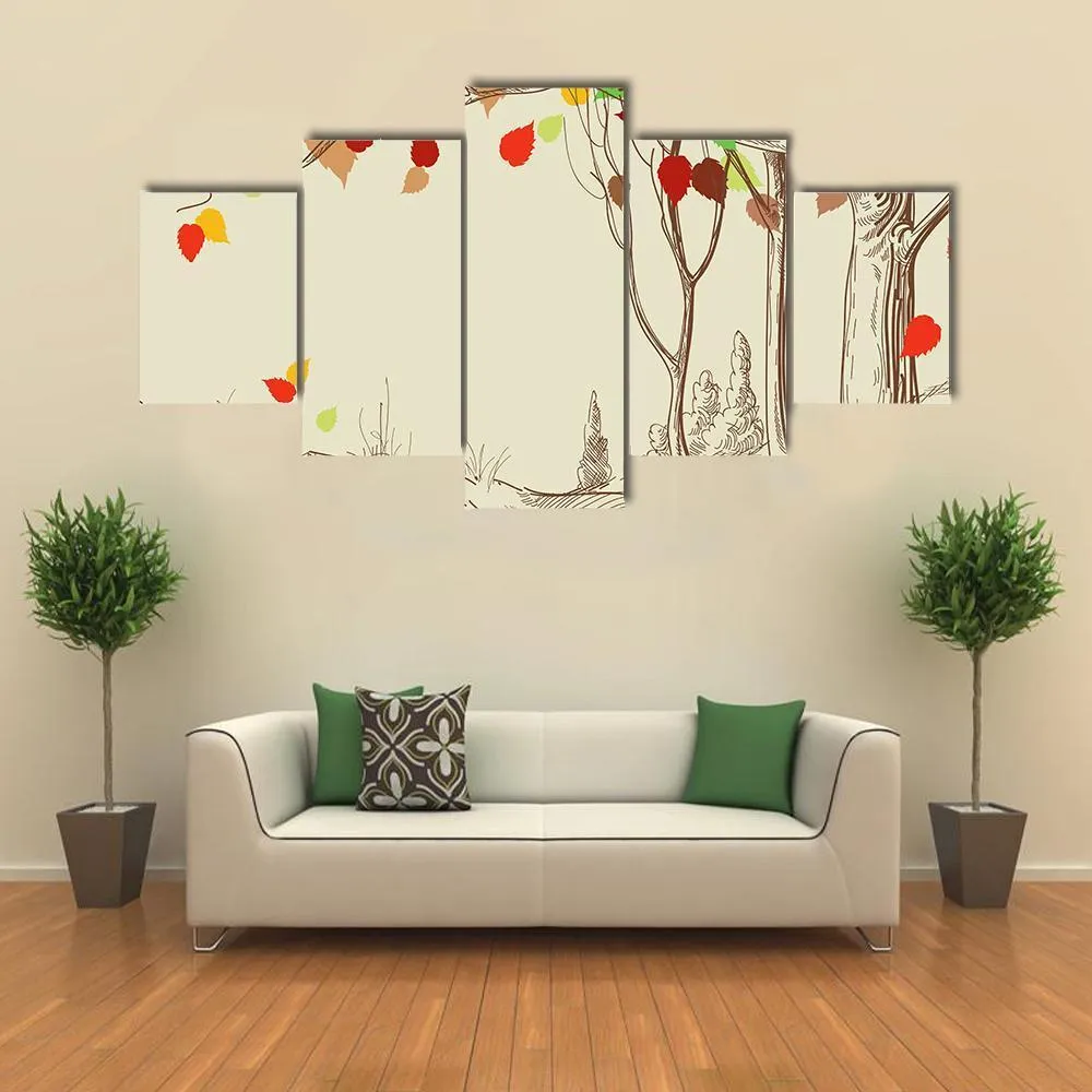 Autumn Trees Sketch Canvas Wall Art