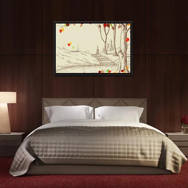 Autumn Trees Sketch Canvas Wall Art