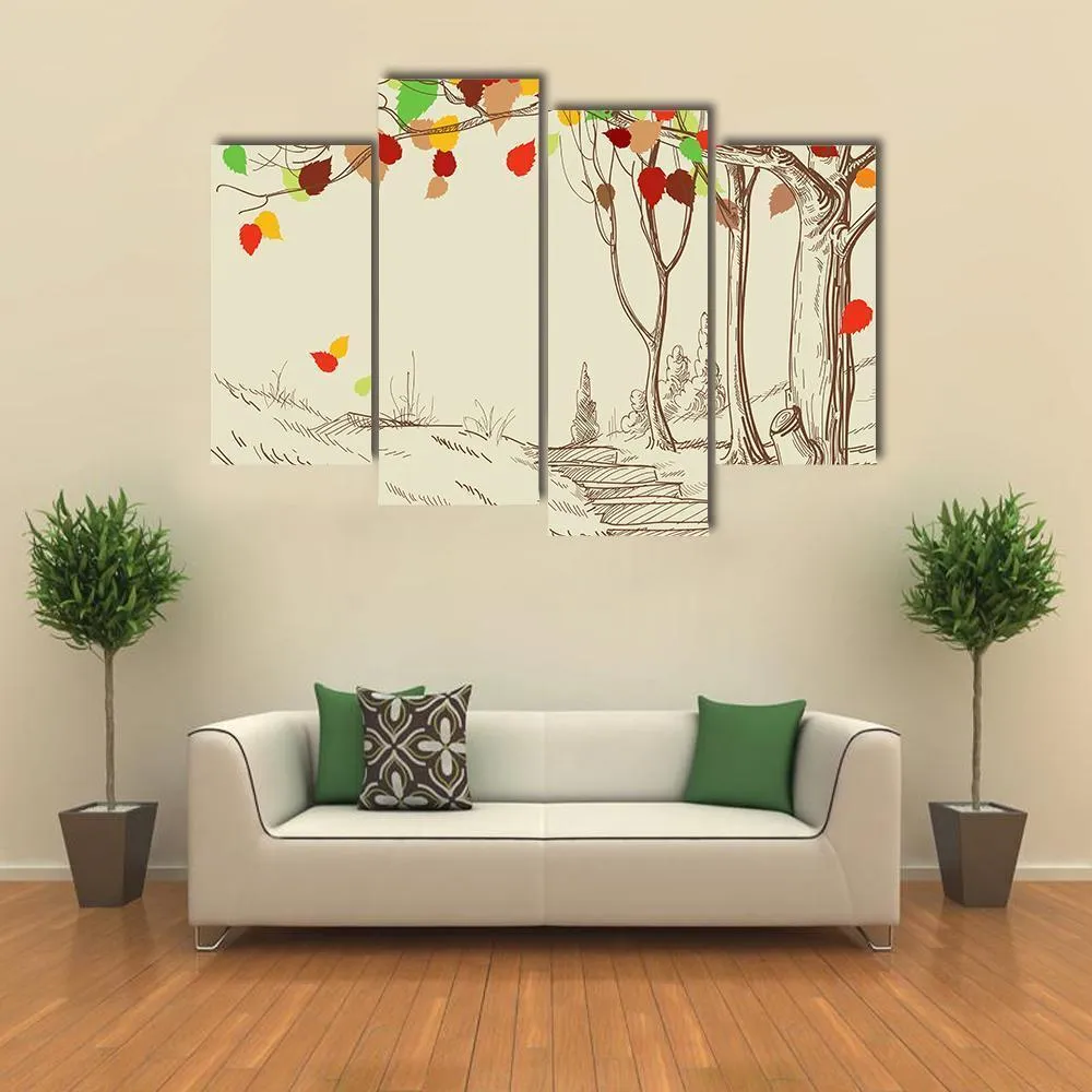 Autumn Trees Sketch Canvas Wall Art