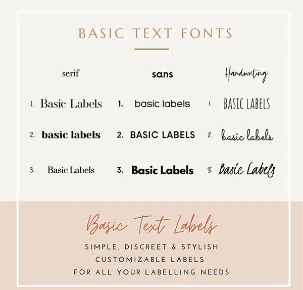 BASIC TEXT Labels - Large (Set of 6)