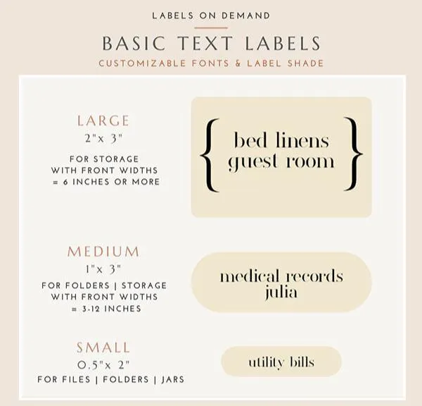 BASIC TEXT Labels - Small (Set of 12)