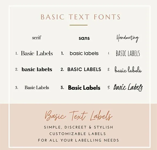 BASIC TEXT Labels - Small (Set of 18)