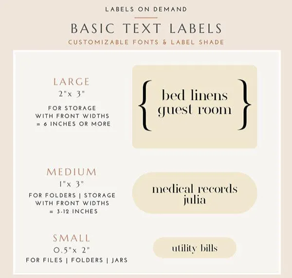 BASIC TEXT Labels - Small (Set of 6)