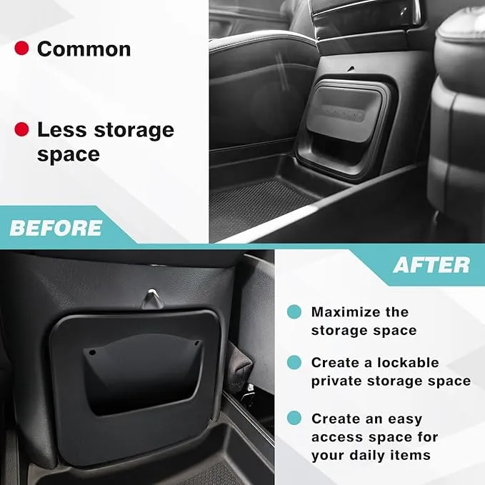 BestEvMod Lockable Camp Speaker Drawer Organizer Tray Compatible with 2022-2025 Rivian R1T R1S Lockable Storage Tray Box ABS w/Vegan Leather Liners Adjustable Dividers Lockable on Car Screen