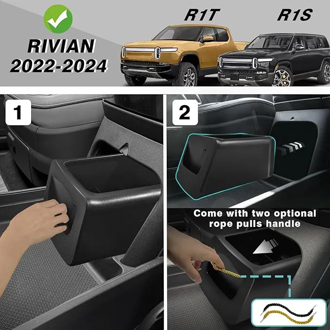 BestEvMod Lockable Camp Speaker Drawer Organizer Tray Compatible with 2022-2025 Rivian R1T R1S Lockable Storage Tray Box ABS w/Vegan Leather Liners Adjustable Dividers Lockable on Car Screen