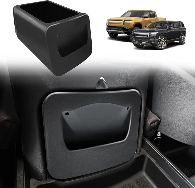 BestEvMod Lockable Camp Speaker Drawer Organizer Tray Compatible with 2022-2025 Rivian R1T R1S Lockable Storage Tray Box ABS w/Vegan Leather Liners Adjustable Dividers Lockable on Car Screen