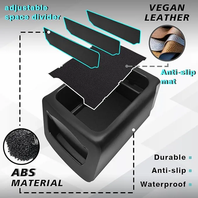 BestEvMod Lockable Camp Speaker Drawer Organizer Tray Compatible with 2022-2025 Rivian R1T R1S Lockable Storage Tray Box ABS w/Vegan Leather Liners Adjustable Dividers Lockable on Car Screen