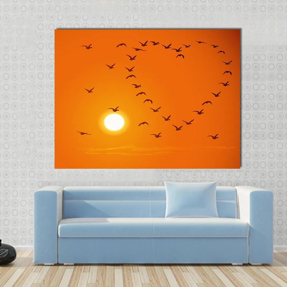 Birds In Heart Shape Canvas Wall Art