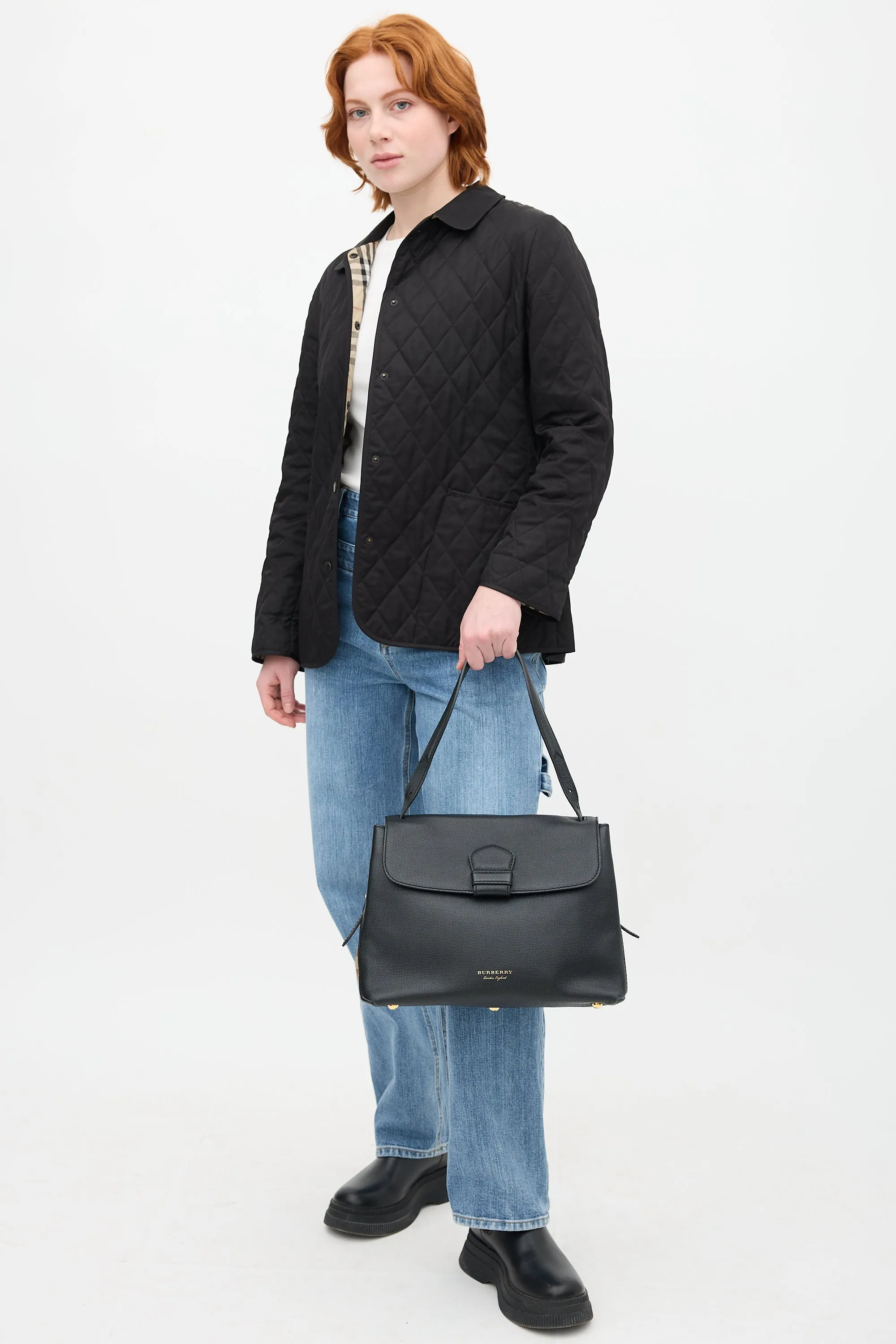 Black Leather House Check Camberley Bag