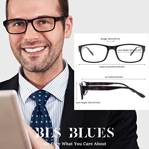 BLS BLUES Reading Glasses for Women/Men Blue Light Blocking, Computer Readers Anti Migraine/Eye Strain Blocker Eyeglasses 6 Packs with Soft Case (Mix1 4.0)