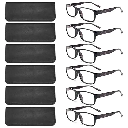 BLS BLUES Reading Glasses for Women/Men Blue Light Blocking, Computer Readers Anti Migraine/Eye Strain Blocker Eyeglasses 6 Packs with Soft Case (Mix1 4.0)
