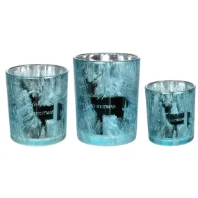 Blue Ice Mercury Glass "Christmas Deer" Tea Lite Holder