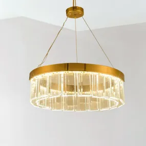 Brass LED Round Crystal Chandelier Suspension Light Fixture