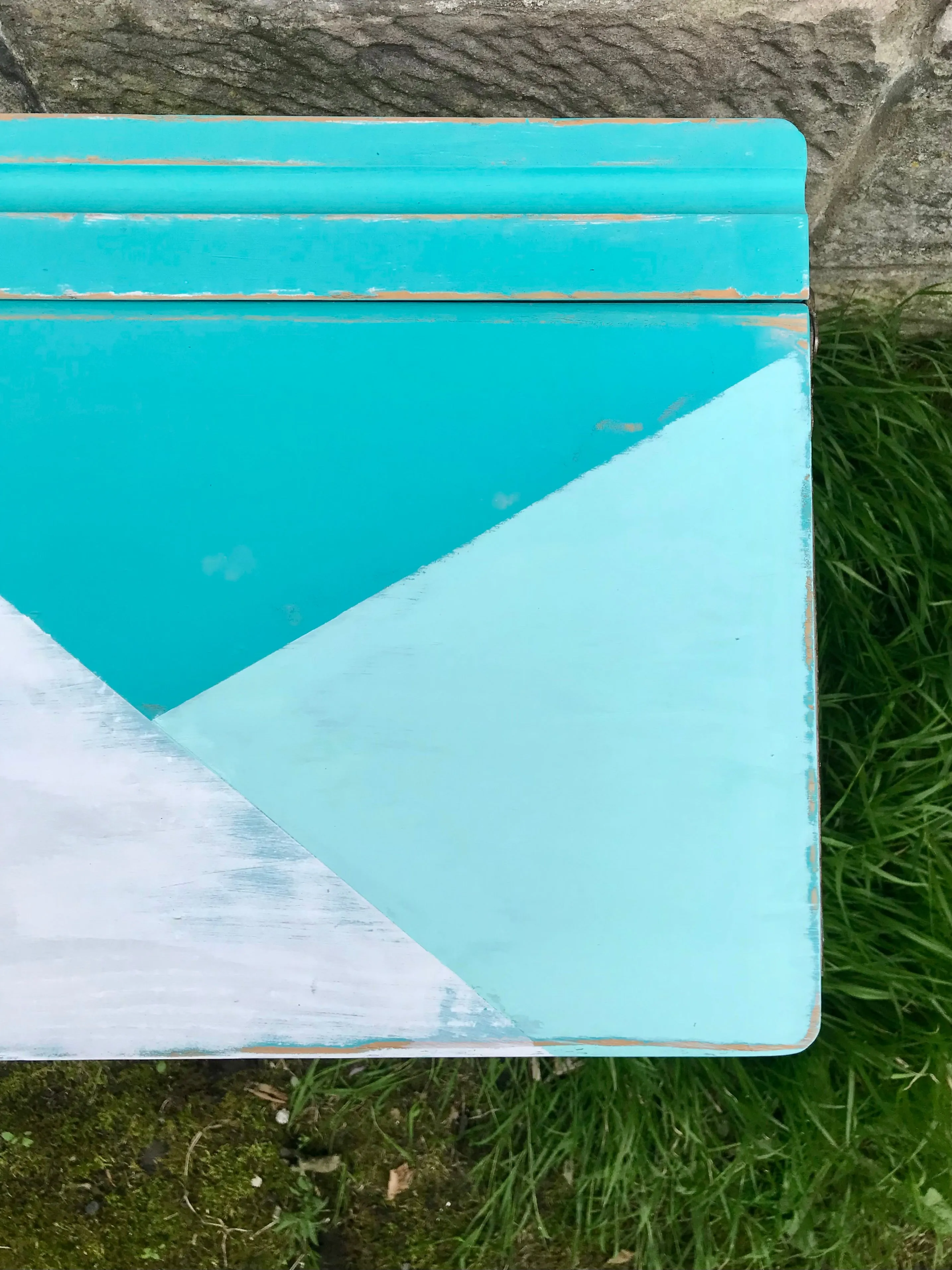 Children's painted desk in geometric blues and white - Please contact me for a shipping quote