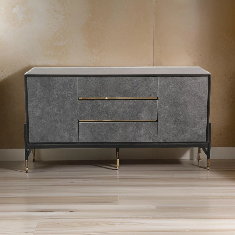 Cid Rue 59 Inch Buffet Sideboard, 2 Cabinets, 3 Drawers, Black, Brown, Gold By Casagear Home