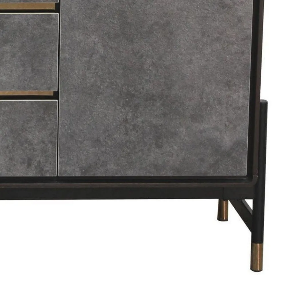 Cid Rue 59 Inch Buffet Sideboard, 2 Cabinets, 3 Drawers, Black, Brown, Gold By Casagear Home